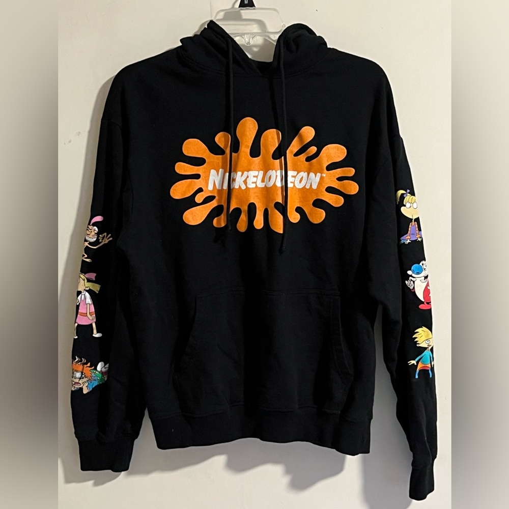 Nickelodeon black hoodie sweatshirt Rugrats Hey Arnold Ren & Stimpy medium 90s